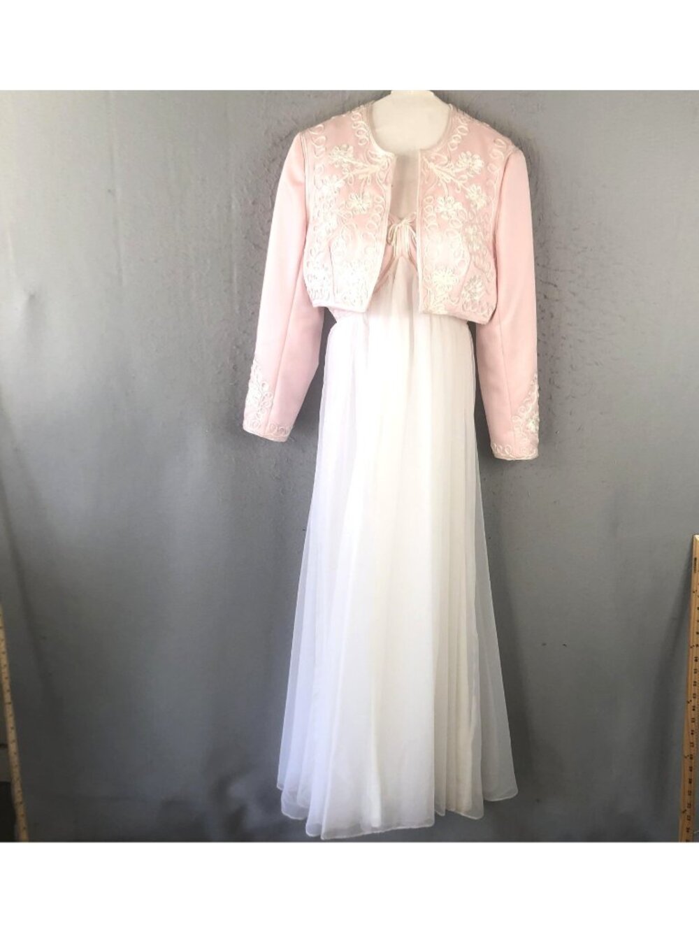 Vintage Princess Dress Women M Embroidered Gown Jacket Formal 60s Victorian